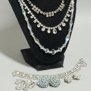 Seven Pieces Vintage Rhinestone & AB Jewelry Lot 1X Coro Holiday Glitter